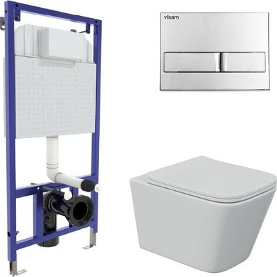 Унитаз подвесной с инсталляцией Berges Floe S Rimless + Visam Slim 525 / EX-043242 (с сиденьем)