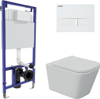 Унитаз подвесной с инсталляцией Berges Floe S Rimless + Visam Slim 525 / EX-043244 (с сиденьем)