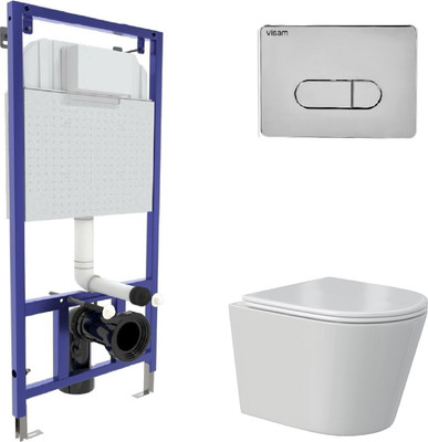 Унитаз подвесной с инсталляцией Berges Vita Rimless + Visam Slim 525 / EX-043375 (с сиденьем)