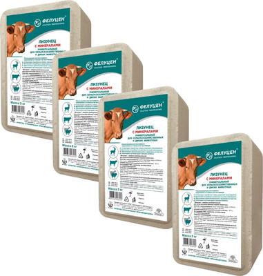 Кормовая добавка для сельскохозяйственных животных Агровит Фелуцен лизунец с минералами УНИ (4х3кг)