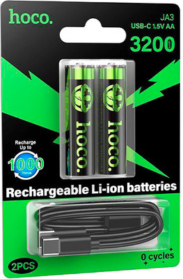 Комплект аккумуляторов Hoco JA3 AA 3200mWh/1.5V + кабель Type-C-Type-C (2шт)