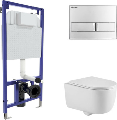 Унитаз подвесной с инсталляцией Berges Tornas Rimless + Visam Slim 525 / EX-043409 (с кнопкой, с сиденьем)