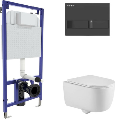 Унитаз подвесной с инсталляцией Berges Tornas Rimless + Visam Slim 525 / EX-043411 (с кнопкой, с сиденьем)