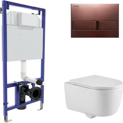 Унитаз подвесной с инсталляцией Berges Tornas Rimless + Visam Slim 525 / EX-043412 (с кнопкой, с сиденьем)