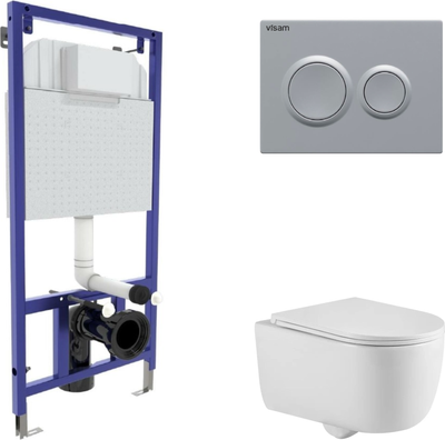 Унитаз подвесной с инсталляцией Berges Tornas Rimless + Visam Slim 525 / EX-043414 (с кнопкой, с сиденьем)