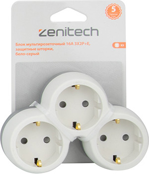 Блок розеточный Zenitech 16A 3X2P+E / 191902 (белый/серый)