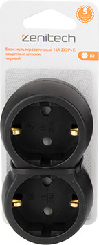 Блок розеточный Zenitech 16A 2X2P+E / 191905 (черный)