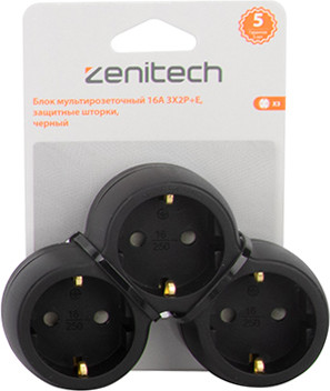 Блок розеточный Zenitech 16A 3X2P+E / 191906 (черный)