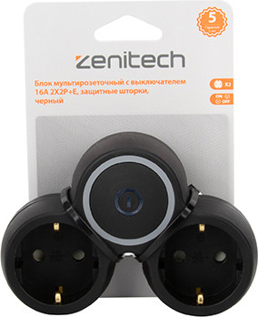 Блок розеточный Zenitech 16A 2X2P+E / 191909 (черный)