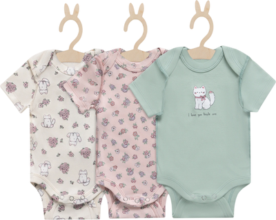 Набор боди для малышей Mark Formelle 13015-1-3 (р.62-40, котики с цветами на молочном/мята/цветочки на розовом)