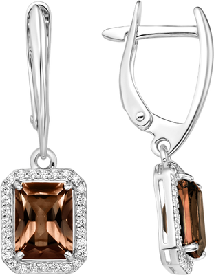 Серьги из серебра 7 КАРАТ П2227-086СРт (с раух-топазами и фианитами)