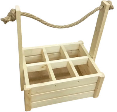 Ящик декоративный KraftHouse Для бутылок 6 ячеек С джутовой ручкой 20x26x30 / 2041003244594 (натуральный)