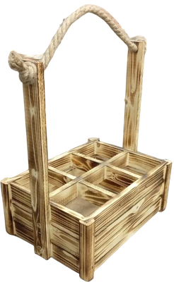 Ящик декоративный KraftHouse Для бутылок 6 ячеек С джутовой ручкой 20x26x30 / 2041003245331 (обожженный)