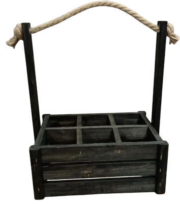 Ящик декоративный KraftHouse Для бутылок 6 ячеек С джутовой ручкой 20x26x30 / 2041172101131 (черный)