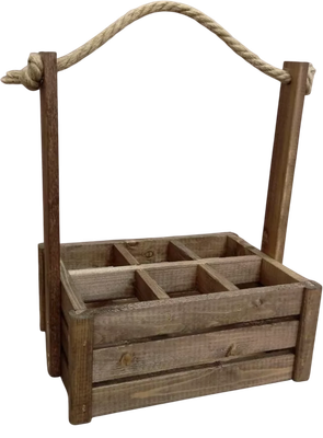 Ящик декоративный KraftHouse Для бутылок 6 ячеек С джутовой ручкой 20x26x30 / 2041003221243 (ореховый)