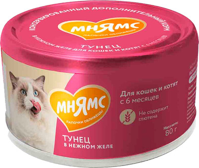Влажный корм для кошек Мнямс Тунец в нежном желе / 546319 (80г)