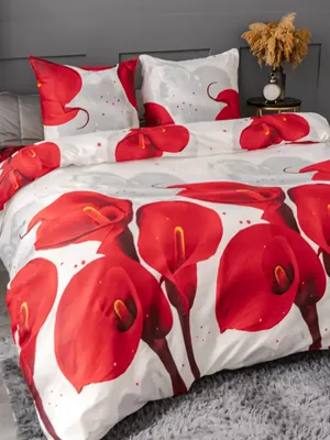 Комплект постельного белья PAVLine Евро 12497-07 Красные каллы на белом