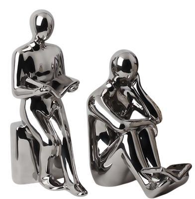 Ограничитель для книг Merry Bear Home Decor Читающая пара / 50003457 (серебристый)