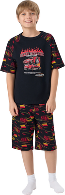 Пижама детская Mark Formelle 563340 (р.122-60, черный/гоночные тачки)