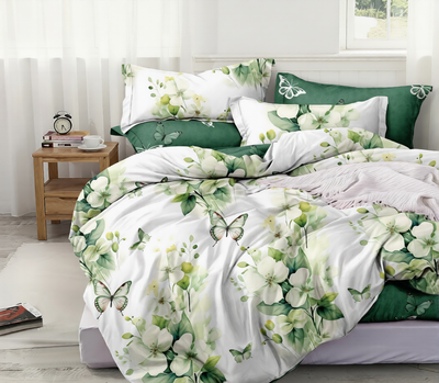 Комплект постельного белья Luxsonia Яблоневый цвет Поплин Евро 70x70 / Ви24-0313/220 (на резинке)