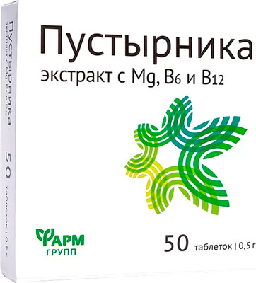 Комплексная пищевая добавка Фармгрупп Пустырника экстракт c Mg и витаминами B6 и B12 (50 таблеток)