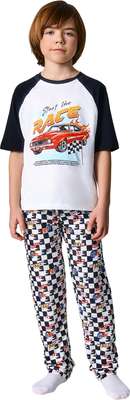 Пижама детская Mark Formelle 563335 (р.104-56-51, белый/гоночная клетка)