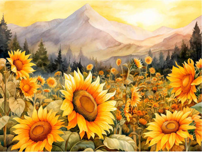 Набор алмазной вышивки РЫЖИЙ КОТ Подсолнухи у гор / АЛМ-0075