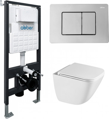 Унитаз подвесной с инсталляцией Abber Rechteck AC1220TC-AC0105-AC0120 (с кнопкой смыва)