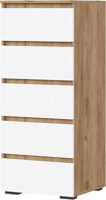 Комод Стендмебель Хелен КМ 03 502 5 ящиков (белый супермат/дуб крафт золото)