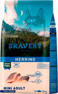 Сухой корм для собак BRAVERY Монопротеиновый беззерновой с сельдью (2кг)