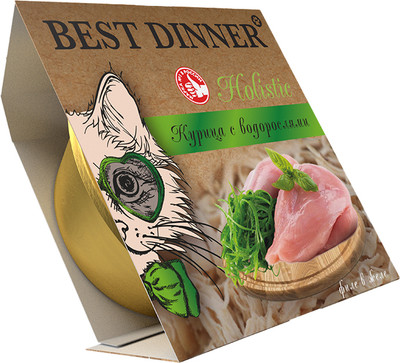 Влажный корм для кошек Best Dinner Holistic Мясные волокна в желе Курица с водорослями (75г)