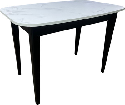 Обеденный стол Васанти Плюс Дорн 18мм 110/150x70  (мрамор кристалл/обвязка черная/опора черная)