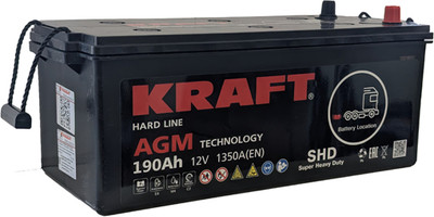 Автомобильный аккумулятор KrafT AGM (3) Евро 1350A / LPM12-180HD (190 А/ч)