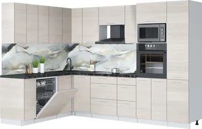 Кухонный гарнитур Interline Мила Лайт 1.896х2.98  (вудлайн кремовый/вудлайн кремовый/кастилло темный)