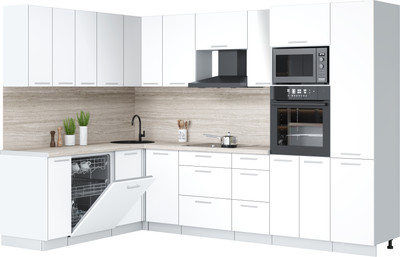 Кухонный гарнитур Interline Мила Лайт 1.896х2.98  (белый платинум/белый платинум/травертин серый)