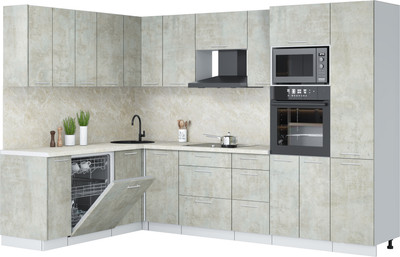 Кухонный гарнитур Interline Мила Лайт 1.896х2.98  (бетон лайт/бетон лайт/опал светлый)