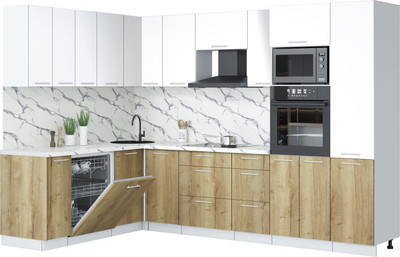 Кухонный гарнитур Interline Мила Лайт 1.896х2.98  (белый платинум/дуб золотой/белый гранит)