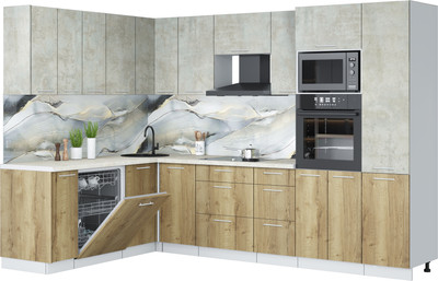 Кухонный гарнитур Interline Мила Лайт 1.896х2.98  (бетон лайт/дуб золотой/опал светлый)