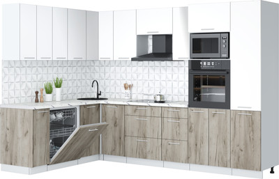 Кухонный гарнитур Interline Мила Лайт 1.896х2.98 (белый платинум/дуб серый/белый гранит)