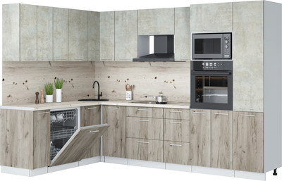 Кухонный гарнитур Interline Мила Лайт 1.896х2.98 (бетон лайт/дуб серый/бискайская сосна)