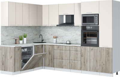 Кухонный гарнитур Interline Мила Лайт 1.896х2.98 (персидский жемчуг/дуб серый/серый каспий)