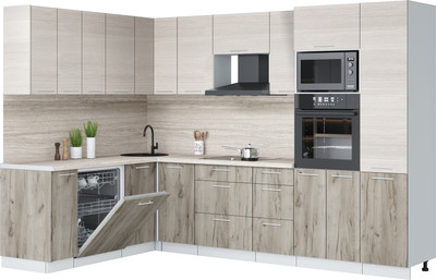 Кухонный гарнитур Interline Мила Лайт 1.896х2.98 (вудлайн кремовый/дуб серый/травертин серый)