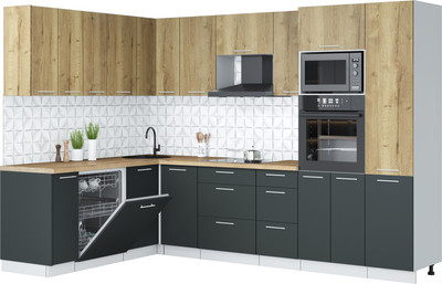 Кухонный гарнитур Interline Мила Лайт 1.896х2.98 (дуб золотой/антрацит/дуб бунратти)