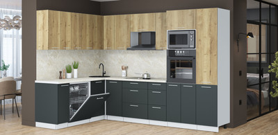 Кухонный гарнитур Interline Мила Лайт 1.896х2.98 (дуб золотой/антрацит/опал светлый)