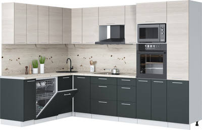 Кухонный гарнитур Interline Мила Лайт 1.896х2.98 (вудлайн кремовый/антрацит/бискайская сосна)