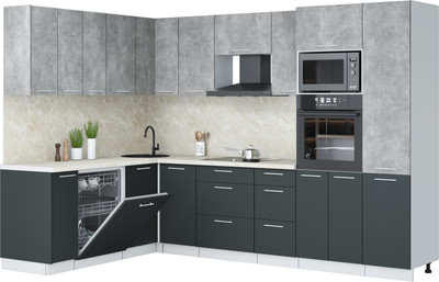 Кухонный гарнитур Interline Мила Лайт 1.896х2.98 (бетон/антрацит/опал светлый)