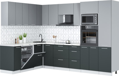 Кухонный гарнитур Interline Мила Лайт 1.896х2.98 (серебро/антрацит/белый гранит)