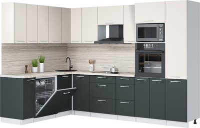 Кухонный гарнитур Interline Мила Лайт 1.896х2.98 (персидский жемчуг/антрацит/травертин серый)