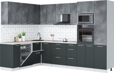 Кухонный гарнитур Interline Мила Лайт 1.896х2.98 (бетон портленд/антрацит/травертин серый)