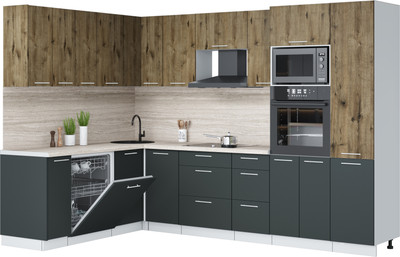 Кухонный гарнитур Interline Мила Лайт 1.896х2.98 (дуб веллингтон/антрацит/травертин серый)